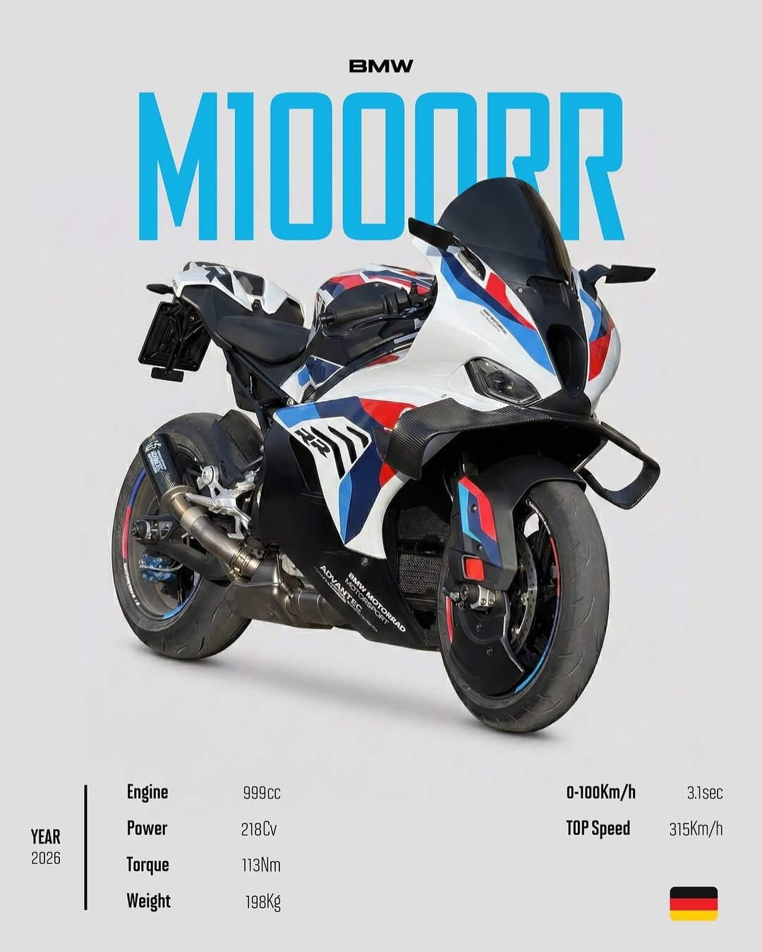 BMW M1000RR 2026 Motorsport Edition Superbike Spec Poster