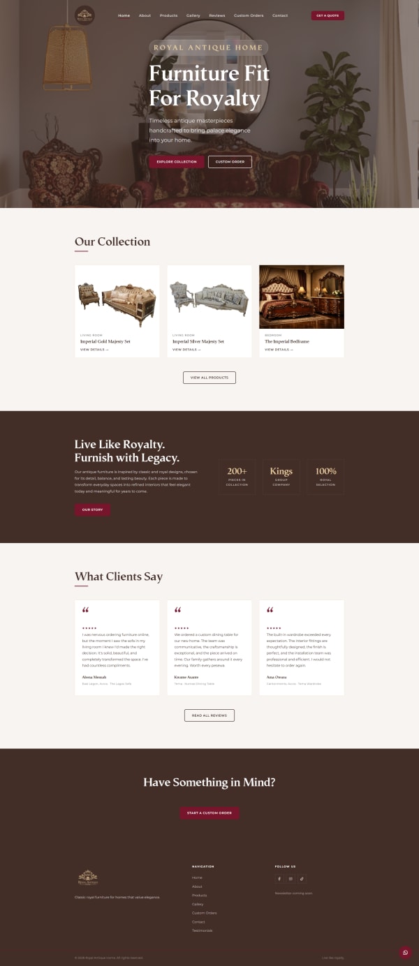 Royal Antique Home — premium furniture website design
