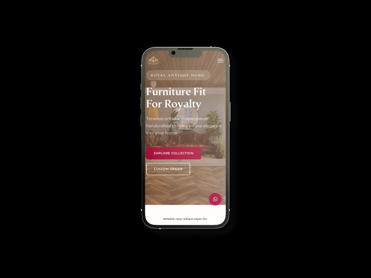 Royal Antique Home — homepage hero section