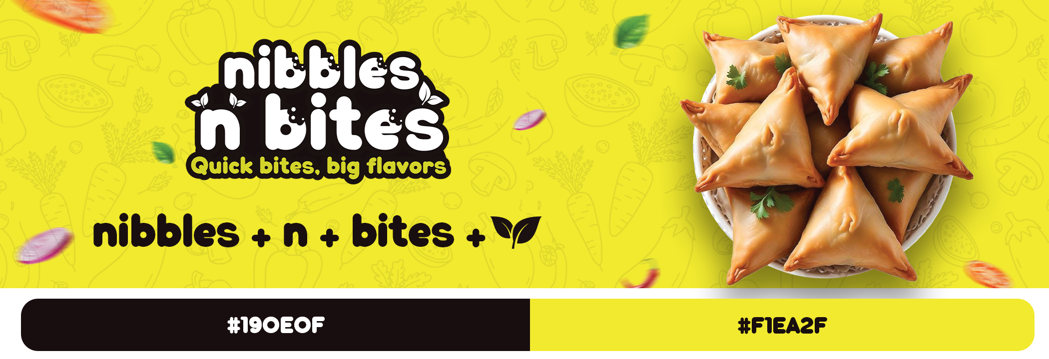 Nibbles N Bites brand hero — full identity showcase
