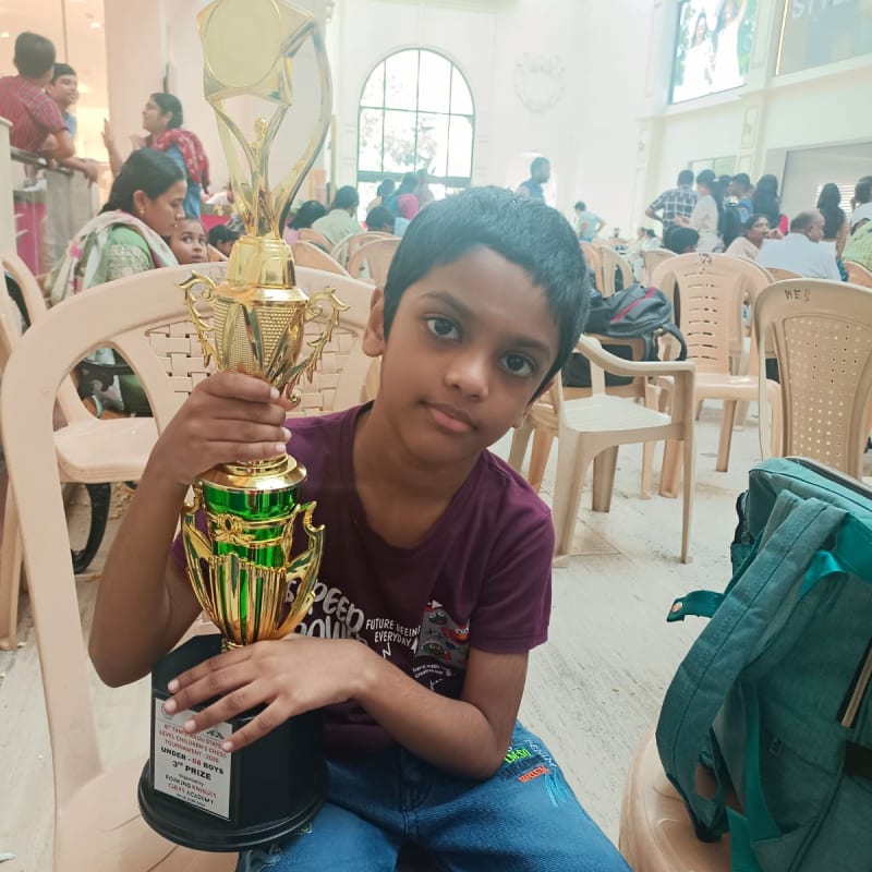 🏆 Category: Under-08
🥉 Secured 3rd Rank
✅ Scored 6/7 points
📍 Location: Chennai

🌟 A well-deserved achievement! Your hard work is paying off. Keep shining and aim even higher! 🚀♟️✨