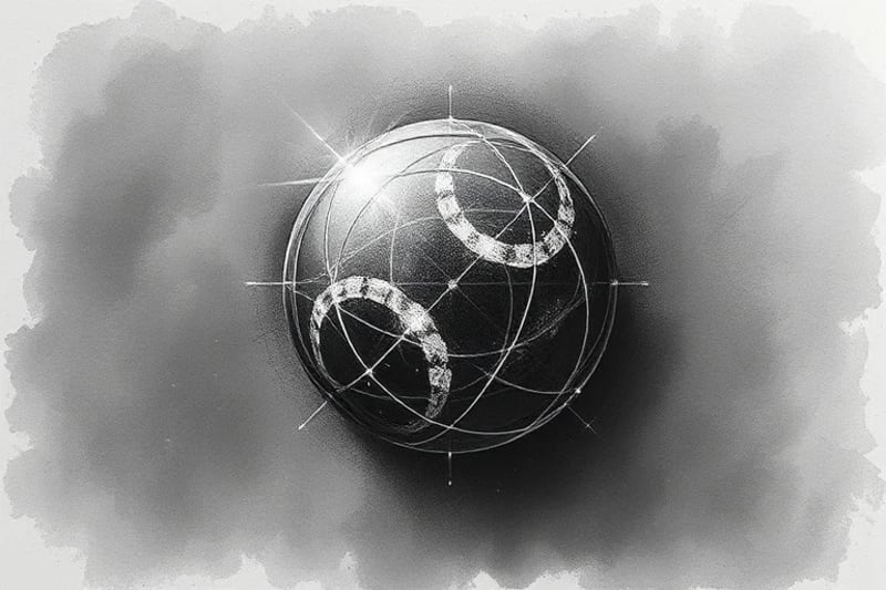 Abstract representation of interconnected geometric shapes and glowing energy lines forming a complex sphere, with subtle zodiac symbols integrated.