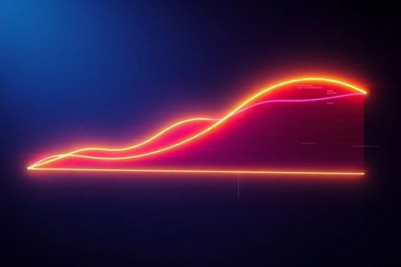 Abstract 3D render of a lifespan graph showing an extended healthy period due to intervention.