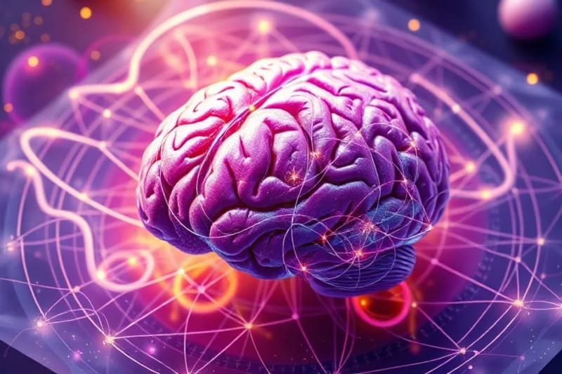 Stylized brain as cosmic network, connected to energy patterns