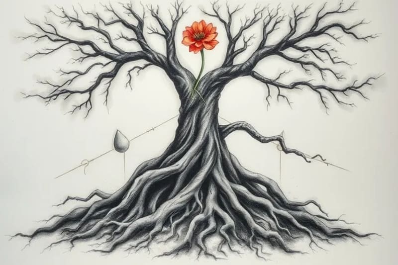 Raíces entrelazadas de un árbol ancestral