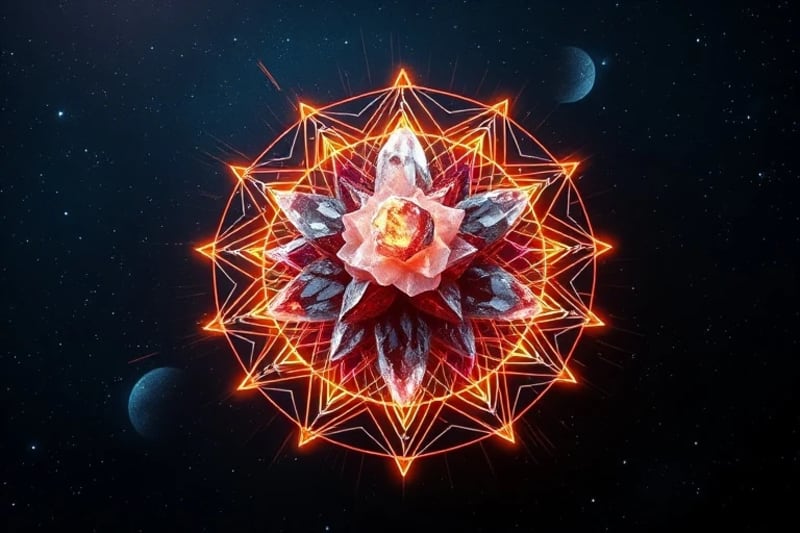 3D render of energetic patterns around crystals