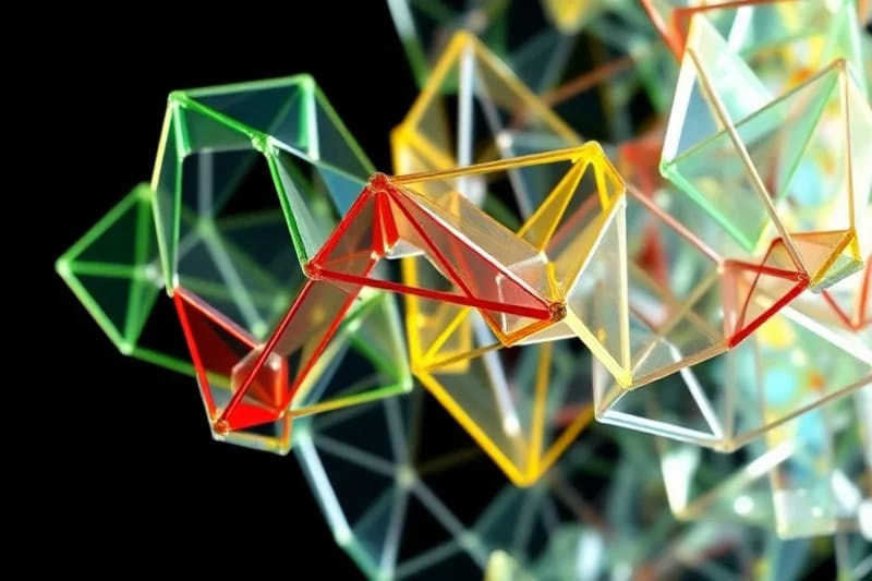 Abstract geometric sculpture of interconnected elemental forms