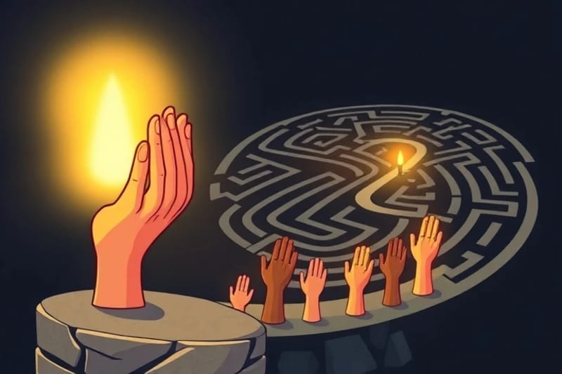 Manos unidas en oración, simbolizando la guía de María