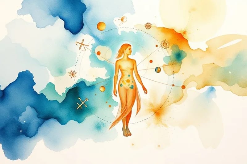 Pintura abstracta de la conciencia humana y patrones cósmicos