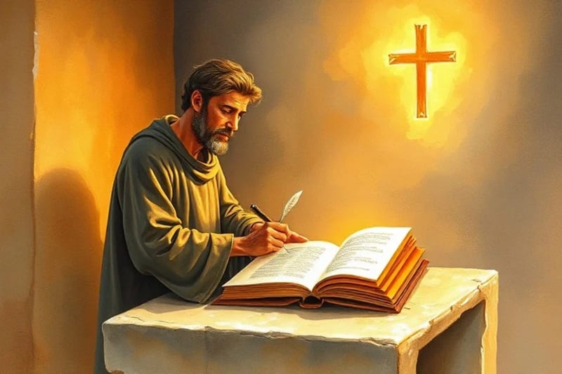 Monje escribiendo pergamino
