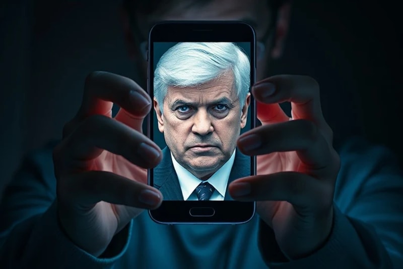 Person looking confused at a smartphone with a distorted image
