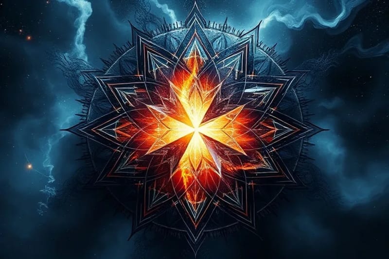 Abstract digital painting of a fractured crystal reforming, symbolizing healing of shadow wounds.