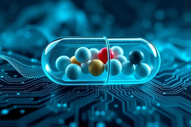 Futuristic personalized nutrient capsule with holographic data