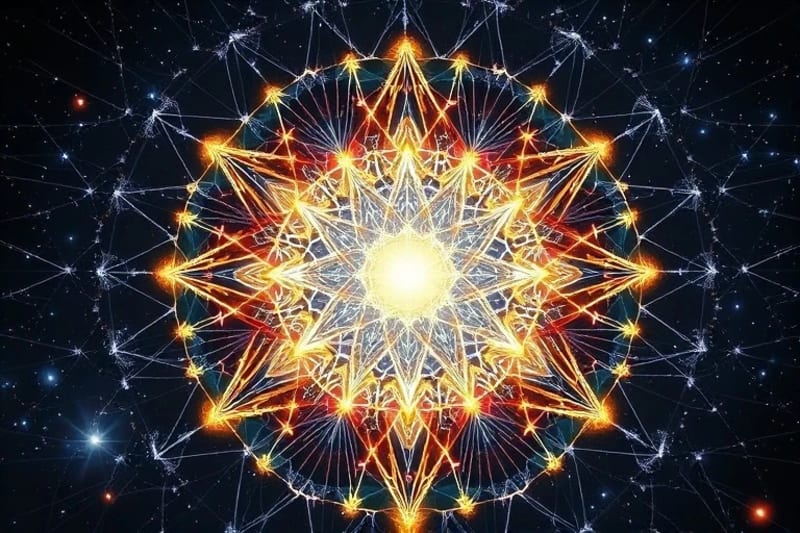 Abstract digital painting showing interconnected threads of light reweaving societal structures
