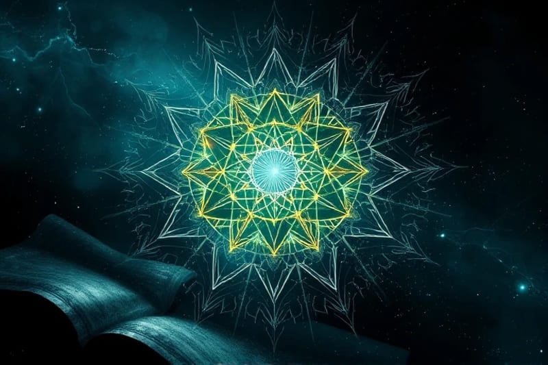 Unraveling the cosmic tapestry of past lives Glowing threads forming complex karmic patterns