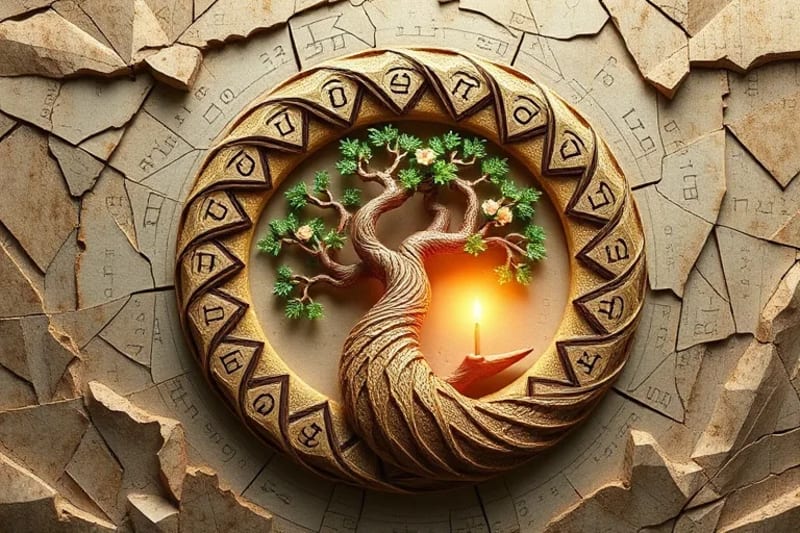 Representación conceptual de un Ouroboros con símbolos antiguos