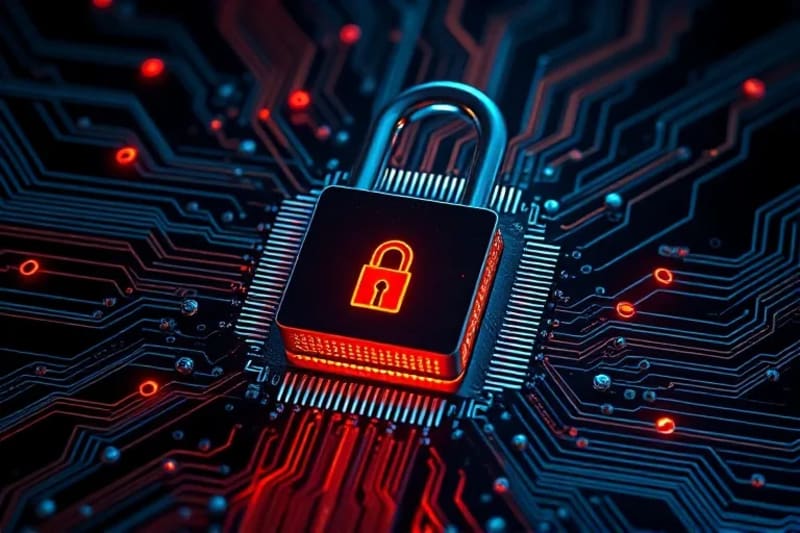 Candado digital en circuito impreso simbolizando seguridad de datos