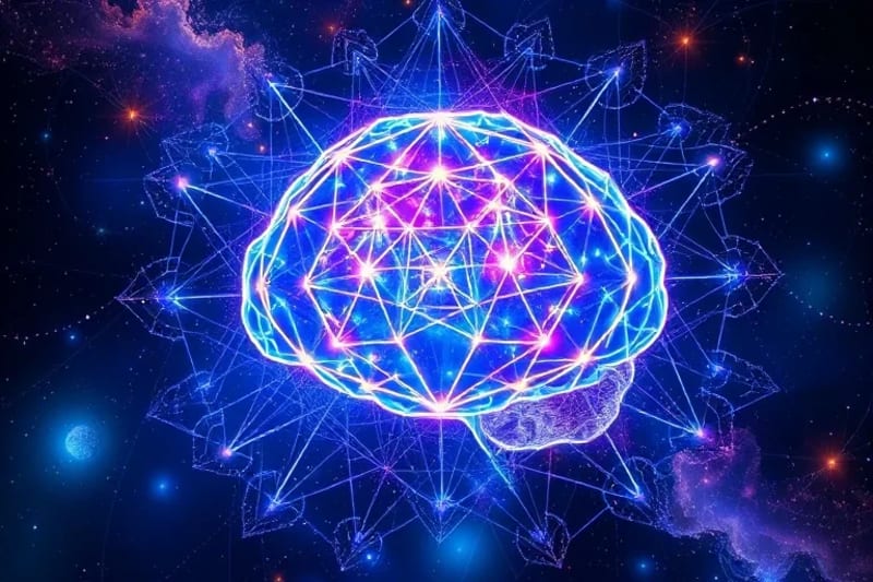 Cerebro brillante conectado a red de luz