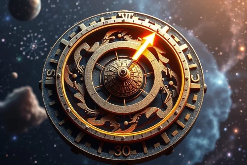 Cosmic clock with nebulae and zodiac elements