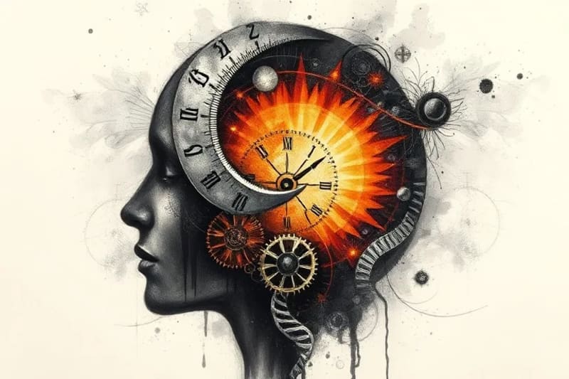 Reloj biológico humano con luna y sol