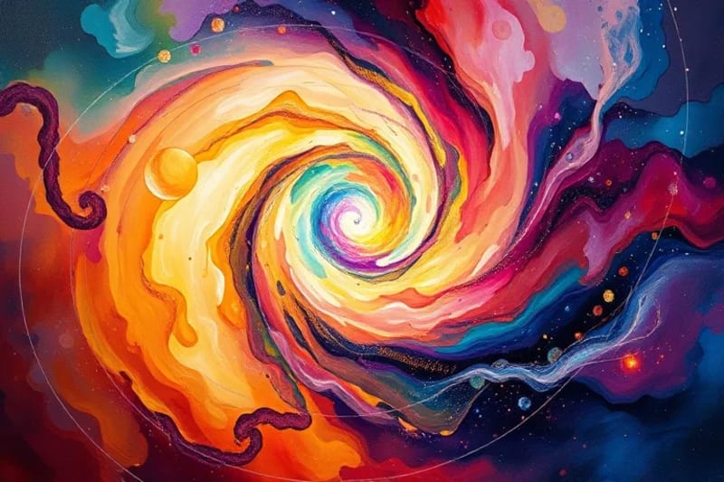 Conceptual digital painting of swirling light and colors representing altered consciousness