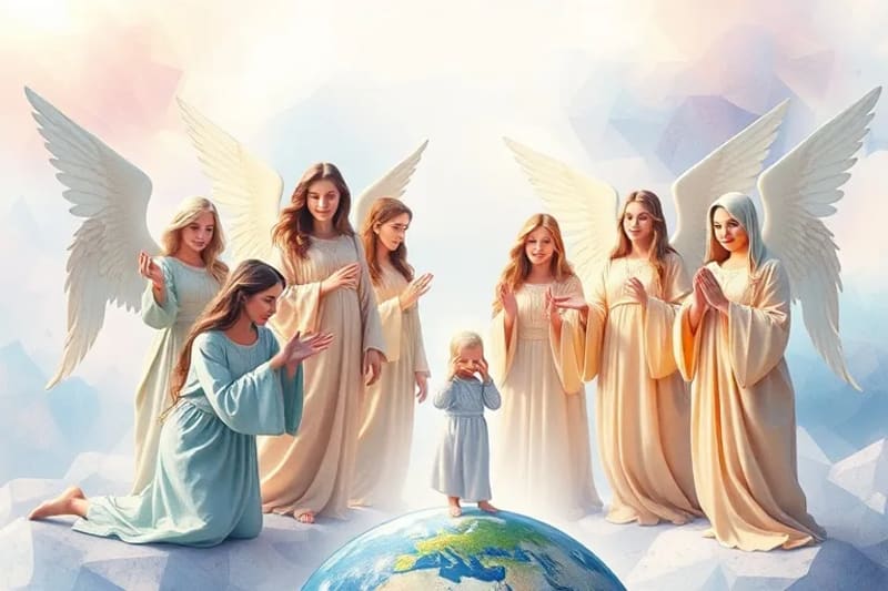 Ángeles intercediendo por la humanidad con luz