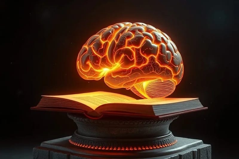 Render 3D de un cerebro humano brillante con partículas de luz