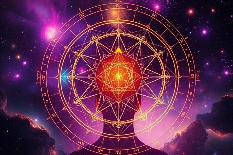 Figura Humana con Carta Natal y Geometría Energética