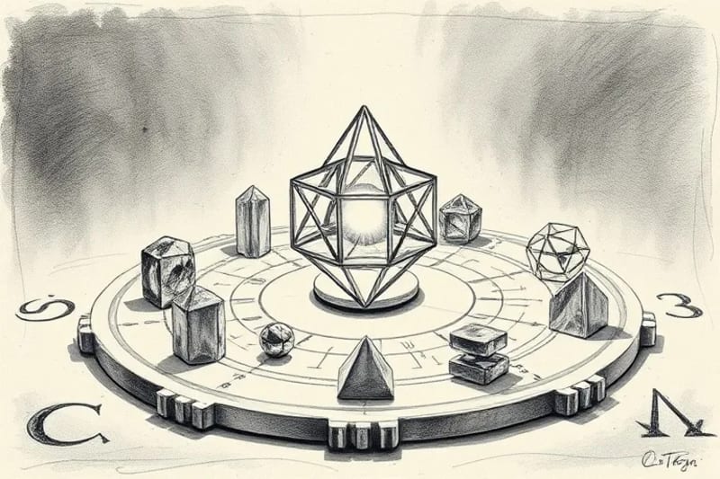 Altar Esotérico con Formas Geométricas y Cristales