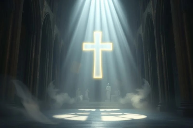 Cruz brillante simbolizando la presencia divina y la renovación espiritual