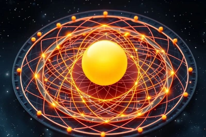 Esfera luminosa en el cosmos con hilos de luz