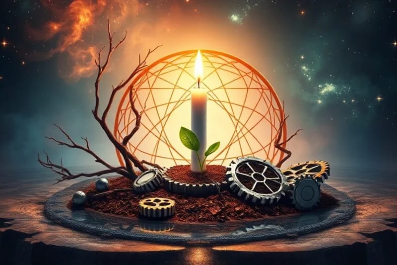 Representación artística de los ciclos de creación y control de los cinco elementos chinos