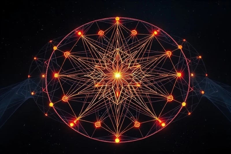 Abstract network of light and geometric shapes