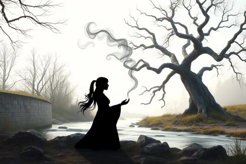 Abstract watercolor of a smudging ritual in nature