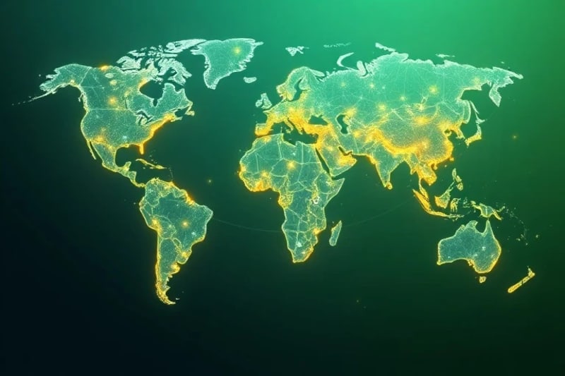 3D render of a person's energy field interacting with a map, showing optimized flow