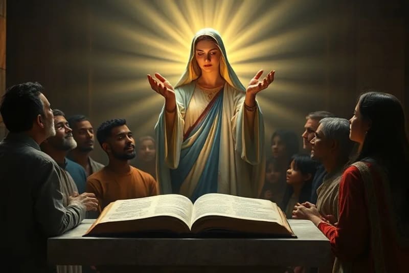 Virgen María ofreciendo promesas de gracia y esperanza a la humanidad