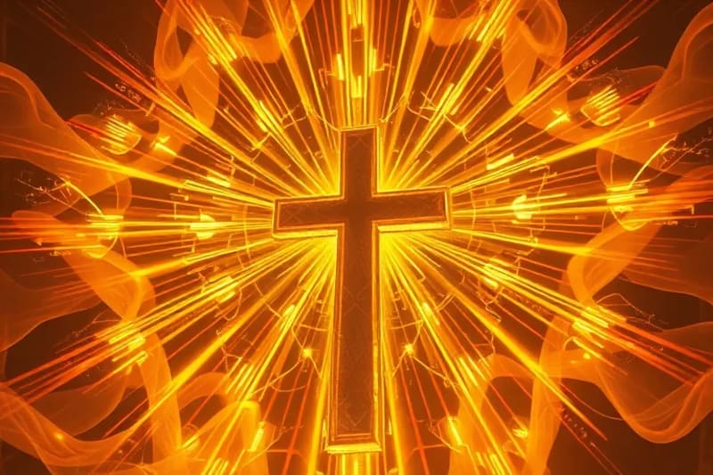 Luz dorada abstracta emanando de una cruz, simbolizando la resurrección