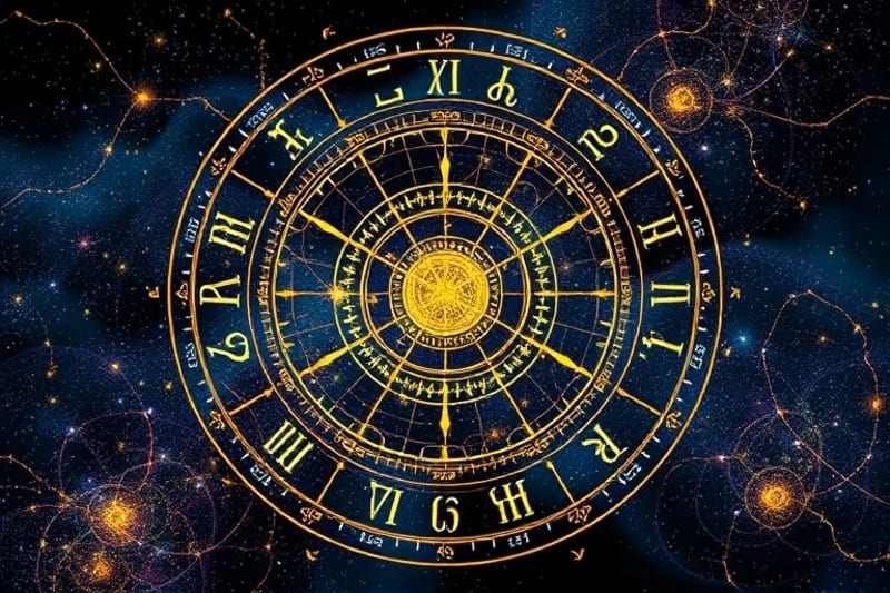 Representación digital de una carta astral con datos biométricos