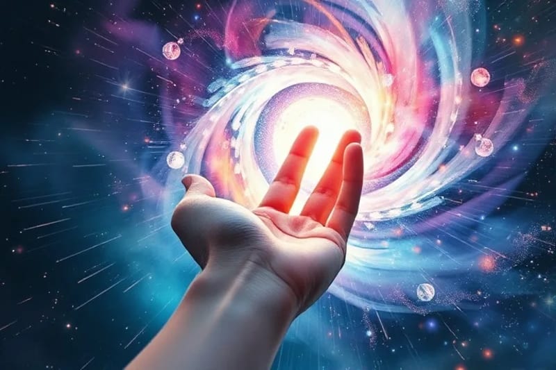 Watercolor painting of a hand manifesting energy