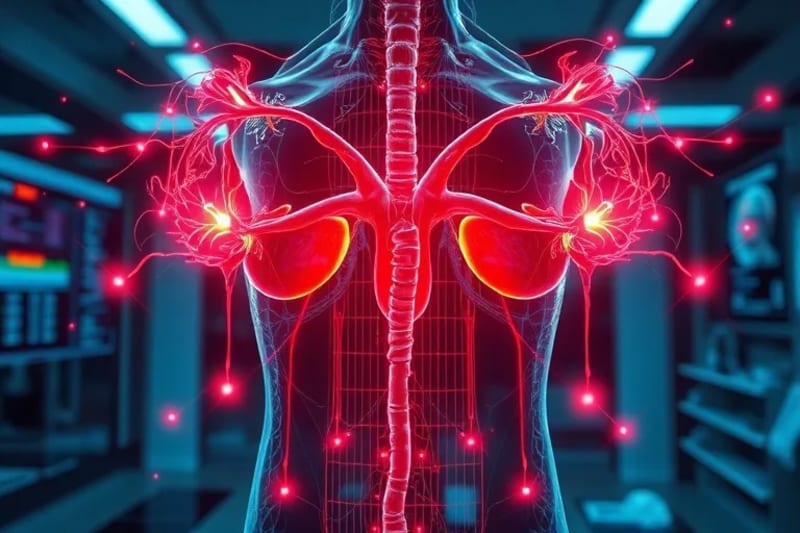 Visualización 3D de un sistema endocrino masculino equilibrado