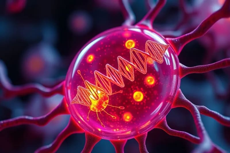 Microfotografía de una célula humana sana regenerándose