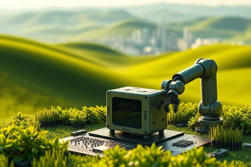 Producto bien mantenido en un entorno natural futurista, simbolizando longevidad y sostenibilidad