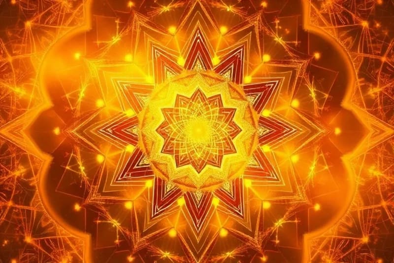 Abstract representation of cellular resonance, showing intricate, glowing geometric patterns within an organic structure