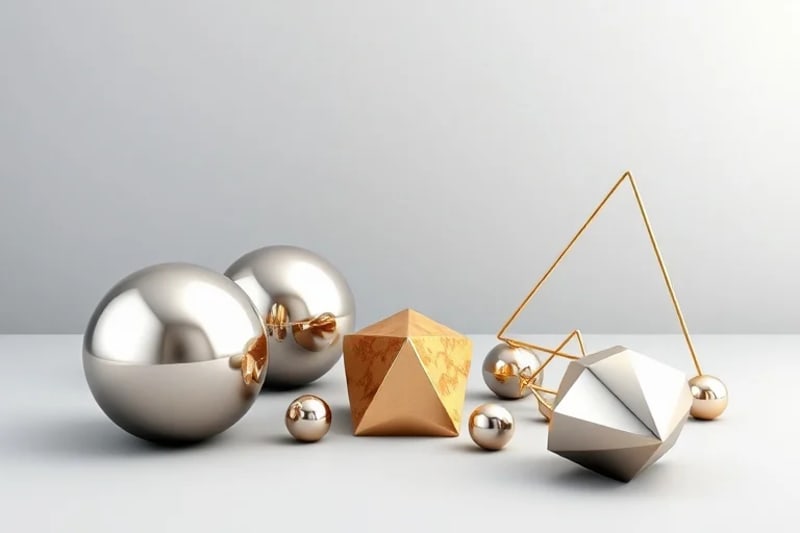 Abstract 3D render of polished metallic spheres and geometric shapes, symbolizing precision and clarity.