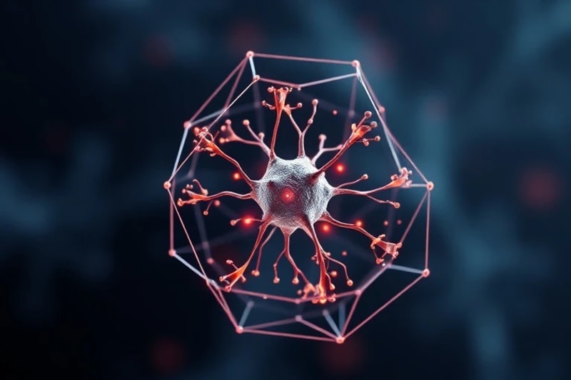 Representación conceptual de una neurona cerebral dentro de una jaula digital, simbolizando la protección de datos neuronales y la privacidad.