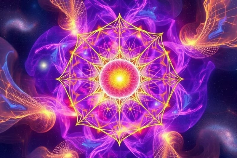 Abstract energy flow converging into a glowing orb