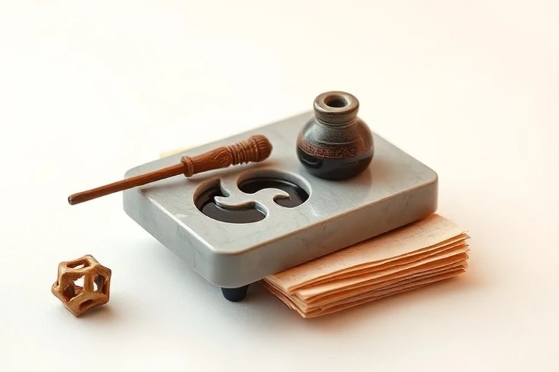 Traditional Chinese ink stone, ink stick, water dropper, rice paper