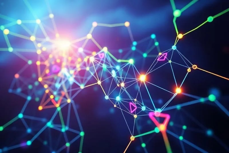 Representación abstracta de la longevidad extrema con redes biológicas y líneas de vida