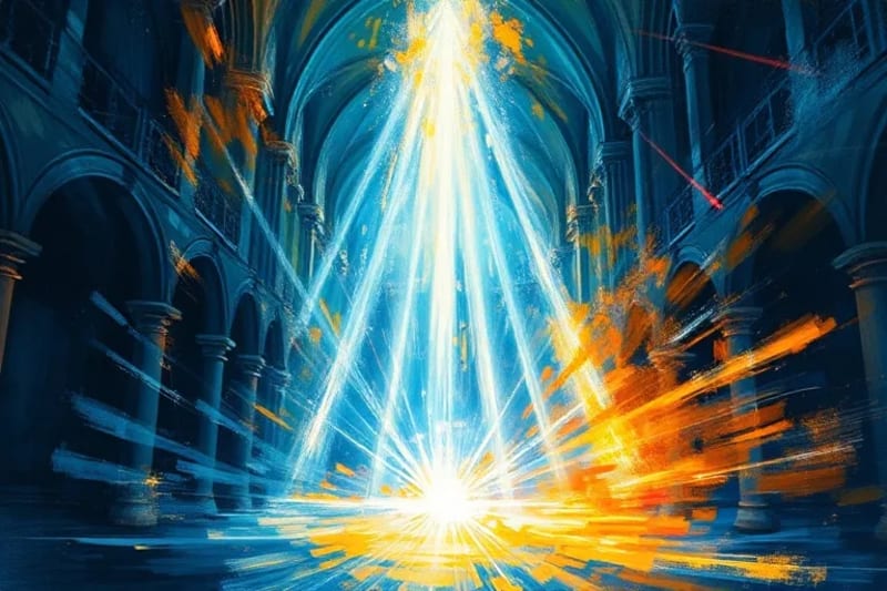 Composición abstracta de luz y color representando la Corte Celestial