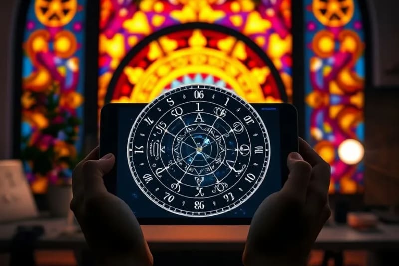 Futuristic smart device with 3D natal chart